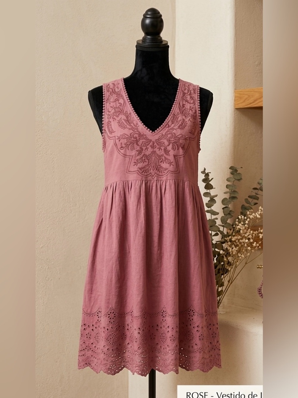 Knox Rose Dusty Rose Sleeveless Embroidered Mini Dress